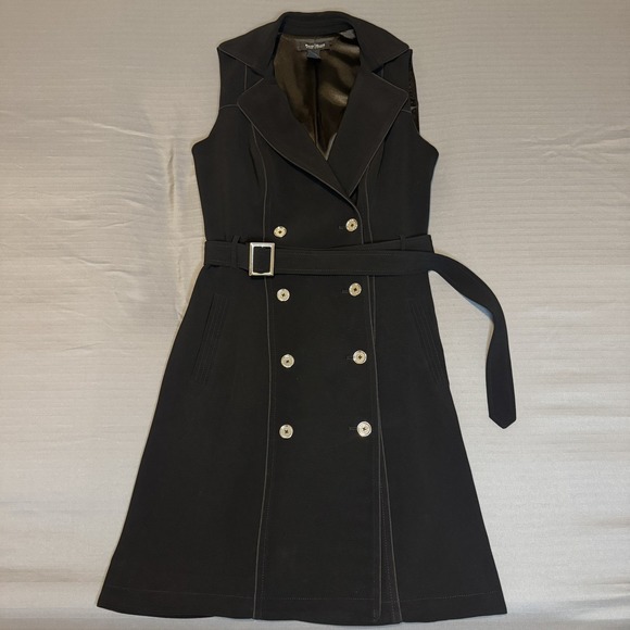 White House Black Market Sleeveless Trench Iconic Women Dress in Black Size 2 - Picture 1 of 5